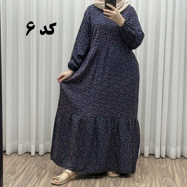 پیراهن گلریز چیندار آیدایی پاموق کد 1522 جنس نخی شسته شده فری سایز تا 50 کمربنددار چهارفصل
