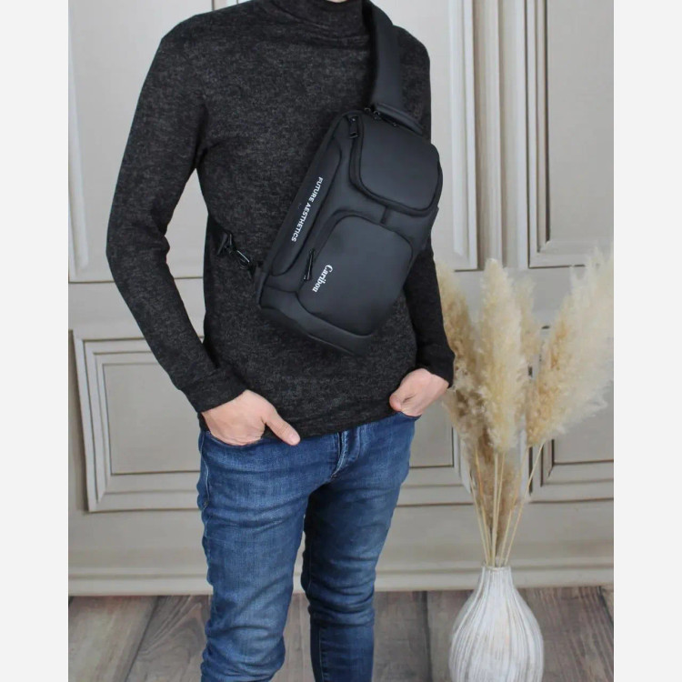 کیف مردانه پارچه ای اسپرت و روزمره قهوه ای تیره جیب دار بند بلند